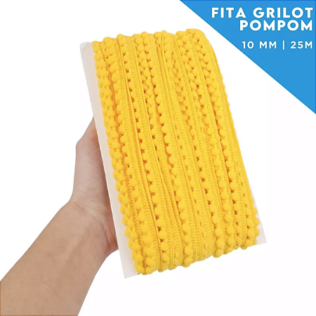 Fita Grelot Pom-Pom Em Metro - 10mm - Rolo C/ 25 Mts COR: AMARELO-OURO-110