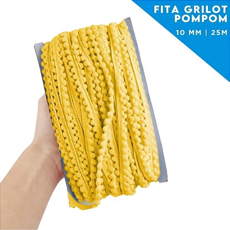 Fita Grelot Pom-Pom Em Metro - 10mm - Rolo C/ 25 Mts COR: AMARELO-CANARIO-106