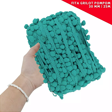 Fita Grelot Pom-Pom Em Metro - 30mm - Rolo C/ 25 Mts. COR: VERDE-JADE-539