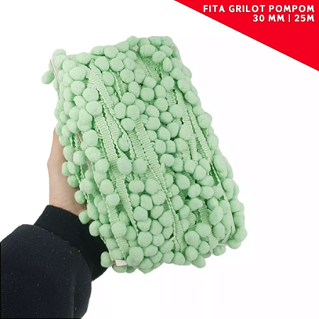 Fita Grelot Pom-Pom Em Metro - 30mm - Rolo C/ 25 Mts. COR: VERDE-BEBE-238