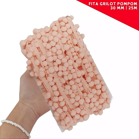 Fita Grelot Pom-Pom Em Metro - 30mm - Rolo C/ 25 Mts. COR: SALMAO-147