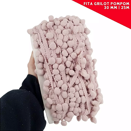 Fita Grelot Pom-Pom Em Metro - 30mm - Rolo C/ 25 Mts. COR: ROSE-135