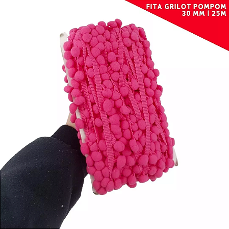 Fita Grelot Pom-Pom Em Metro - 30mm - Rolo C/ 25 Mts. COR: PINK-312