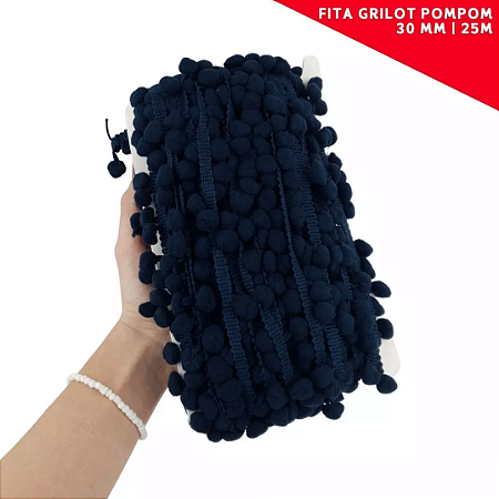 Fita Grelot Pom-Pom Em Metro - 30mm - Rolo C/ 25 Mts. COR: MARINHO-318