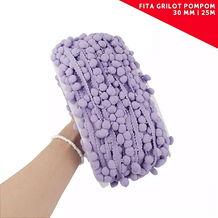 Fita Grelot Pom-Pom Em Metro - 30mm - Rolo C/ 25 Mts. COR: LILAS-164