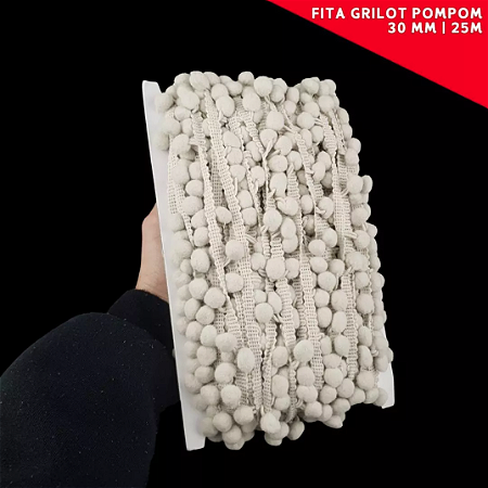 Fita Grelot Pom-Pom Em Metro - 30mm - Rolo C/ 25 Mts. COR: GELO-112