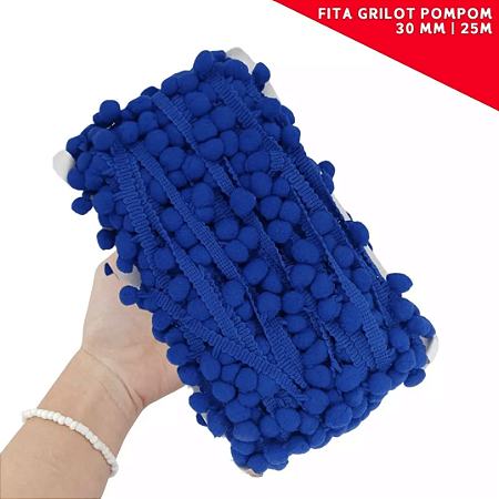 Fita Grelot Pom-Pom Em Metro - 30mm - Rolo C/ 25 Mts. COR: AZUL-ROYAL-207