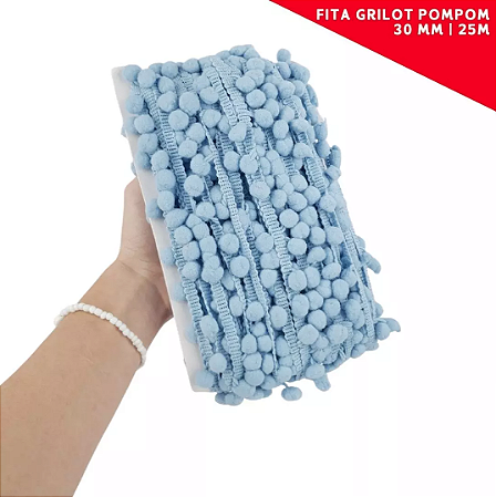 Fita Grelot Pom-Pom Em Metro - 30mm - Rolo C/ 25 Mts. COR: AZUL-HORTENCIA-182