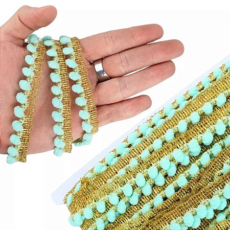 Fita Grelot Pompom Ouro - Passamanaria 10mm - Rolo C/ 25 Mts COR: VERDE-BEBE-251