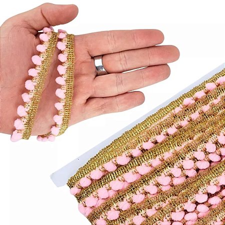 Fita Grelot Pompom Ouro - Passamanaria 10mm - Rolo C/ 25 Mts COR: ROSA-CANDY-133