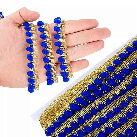 Fita Grelot Pompom Ouro - Passamanaria 10mm - Rolo C/ 25 Mts COR: AZUL-ROYAL-207