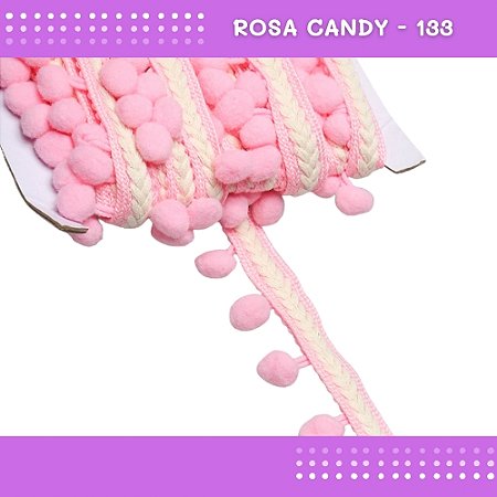 Pom Pom Cadarço Decorativo em Metro - 30mm - Rolo C/10 Metros COR: ROSA-CANDY-133