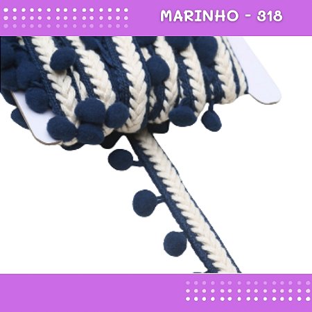 Pom Pom Cadarço Decorativo em Metro - 30mm - Rolo C/10 Metros COR: MARINHO-318