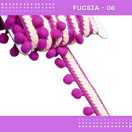 Pom Pom Cadarço Decorativo em Metro - 30mm - Rolo C/10 Metros COR: FUCSIA-06