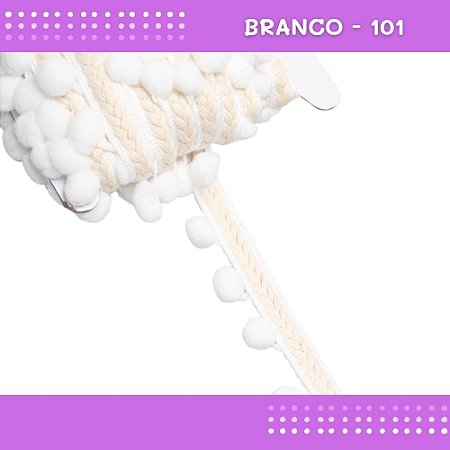 Pom Pom Cadarço Decorativo em Metro - 30mm - Rolo C/10 Metros COR: BRANCO-101