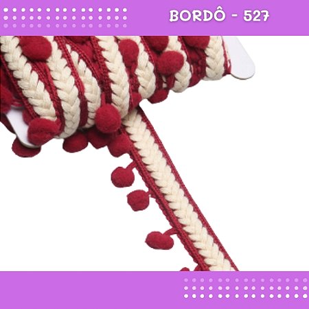 Pom Pom Cadarço Decorativo em Metro - 30mm - Rolo C/10 Metros COR: BORDO-527
