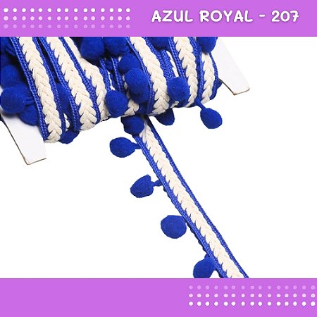 Pom Pom Cadarço Decorativo em Metro - 30mm - Rolo C/10 Metros COR: AZUL-ROYAL-207