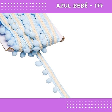Pom Pom Cadarço Decorativo em Metro - 30mm - Rolo C/10 Metros COR: AZUL-BEBE-177