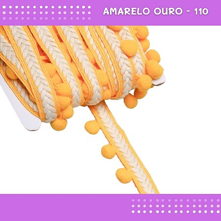 Pom Pom Cadarço Decorativo em Metro - 30mm - Rolo C/10 Metros COR: AMARELO-OURO-110