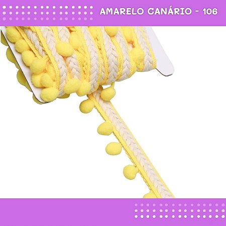 Pom Pom Cadarço Decorativo em Metro - 30mm - Rolo C/10 Metros COR: AMARELO-CANARIO-106