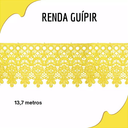 Renda Guipir CHL-586 9.0 Cm -  Rolo C/13.7 Metros Cor:Amarelo-Canario
