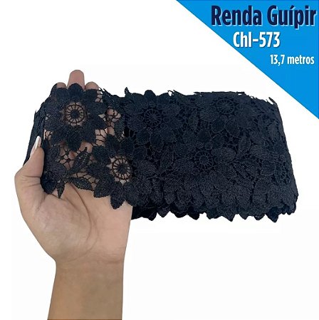 Renda Guipir CHL-573 Entremeio 12.0 Cm -  Rolo C/13.7 Metros Cor:Preto