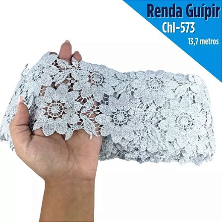 Renda Guipir CHL-573 Entremeio 12.0 Cm -  Rolo C/13.7 Metros Cor:Prata