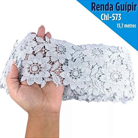 Renda Guipir CHL-573 Entremeio 12.0 Cm -  Rolo C/13.7 Metros Cor:Branco
