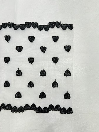 Renda Tule Bordado Coração - Tam: 19cm - Rolo C/ 13.7 Mts Cor:Preto-310