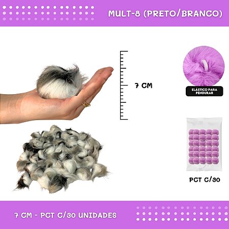 Pom Pom Pelucia - 70mm - Pct C/30 Unid. COR: MULT-08 (PRETO E BRANCO)