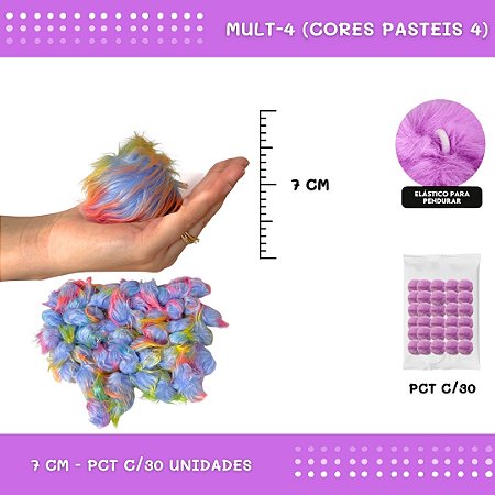 Pom Pom Pelucia - 70mm - Pct C/30 Unid. COR: MULT-4 (CORES PASTEIS 4)