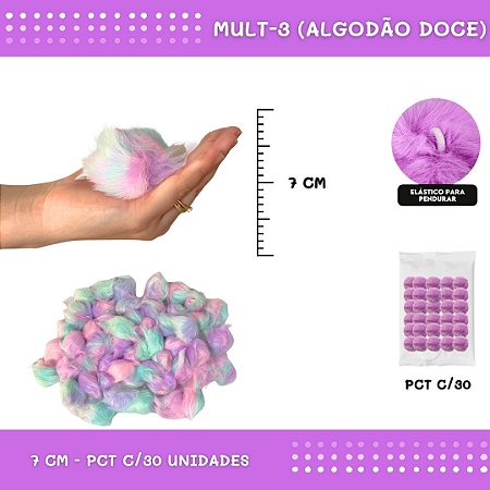 Pom Pom Pelucia - 70mm - Pct C/30 Unid. COR: MULT-3 (ALGODAO DOCE)