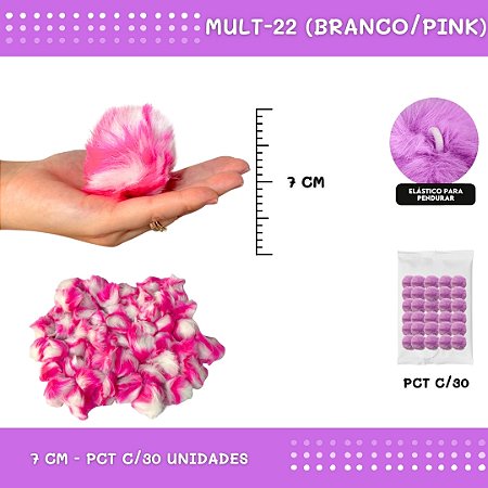 Pom Pom Pelucia - 70mm - Pct C/30 Unid. COR: MULT-22 (BRANCO/PINK)