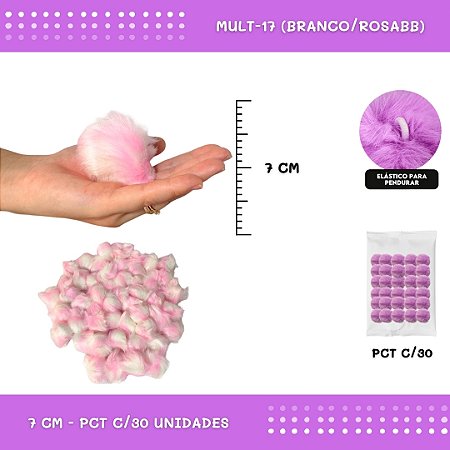 Pom Pom Pelucia - 70mm - Pct C/30 Unid. COR: MULT-17 (BRANCO/ROSABB)