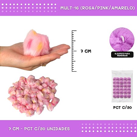 Pom Pom Pelucia - 70mm - Pct C/30 Unid. COR: MULT-16 (ROSA/PINK/AMARELO)