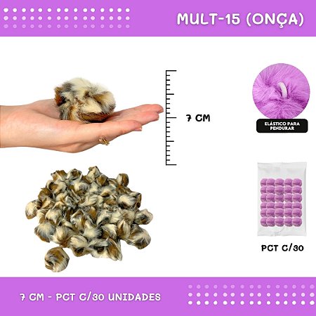 Pom Pom Pelucia - 70mm - Pct C/30 Unid. COR: MULT-15 (ONÇA)
