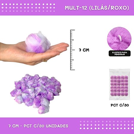 Pom Pom Pelucia - 70mm - Pct C/30 Unid. COR: MULT-12 (LILAS/ROXO)