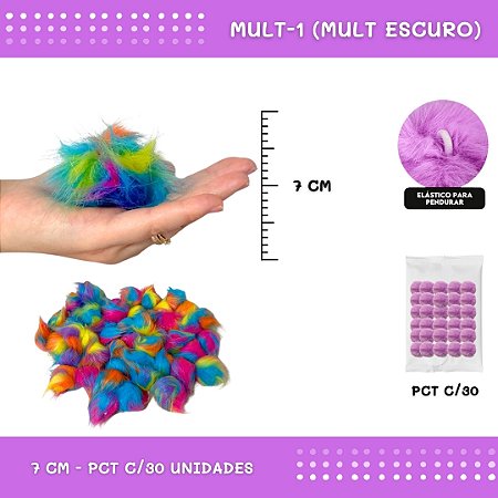 Pom Pom Pelucia - 70mm - Pct C/30 Unid. COR: MULT-1 (MULT ESCURO)