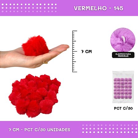 Pom Pom Pelucia - 70mm - Pct C/30 Unid. COR: VERMELHO-145