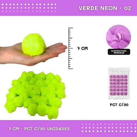Pom Pom Pelucia - 70mm - Pct C/30 Unid. COR: VERDE-NEON-02