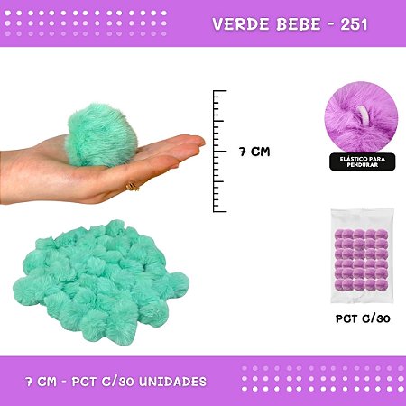Pom Pom Pelucia - 70mm - Pct C/30 Unid. COR: VERDE-BEBE-251