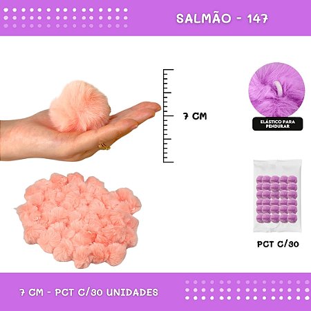 Pom Pom Pelucia - 70mm - Pct C/30 Unid. COR: SALMAO-147
