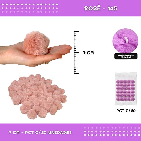 Pom Pom Pelucia - 70mm - Pct C/30 Unid. COR: ROSE-135