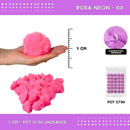 Pom Pom Pelucia - 70mm - Pct C/30 Unid. COR: ROSA-NEON-03