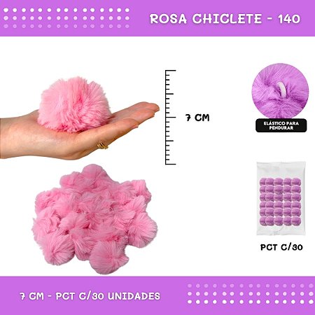 Pom Pom Pelucia - 70mm - Pct C/30 Unid. COR: ROSA-CHICLETE-140