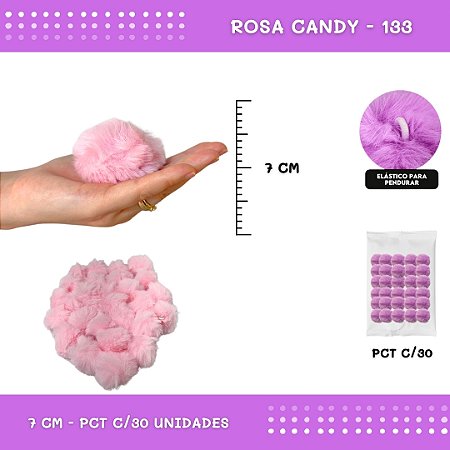 Pom Pom Pelucia - 70mm - Pct C/30 Unid. COR: ROSA-CANDY-133