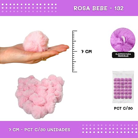Pom Pom Pelucia - 70mm - Pct C/30 Unid. COR: ROSA-BEBE-132