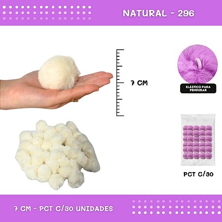 Pom Pom Pelucia - 70mm - Pct C/30 Unid. COR: NATURAL-296