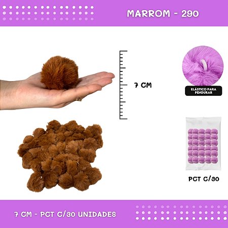 Pom Pom Pelucia - 70mm - Pct C/30 Unid. COR: MARROM-290