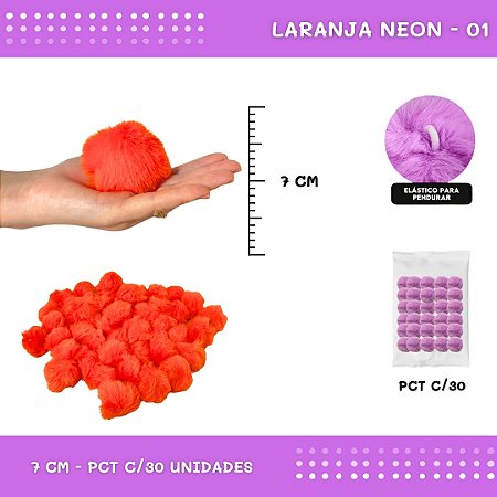 Pom Pom Pelucia - 70mm - Pct C/30 Unid.. COR: LARANJA-NEON-01